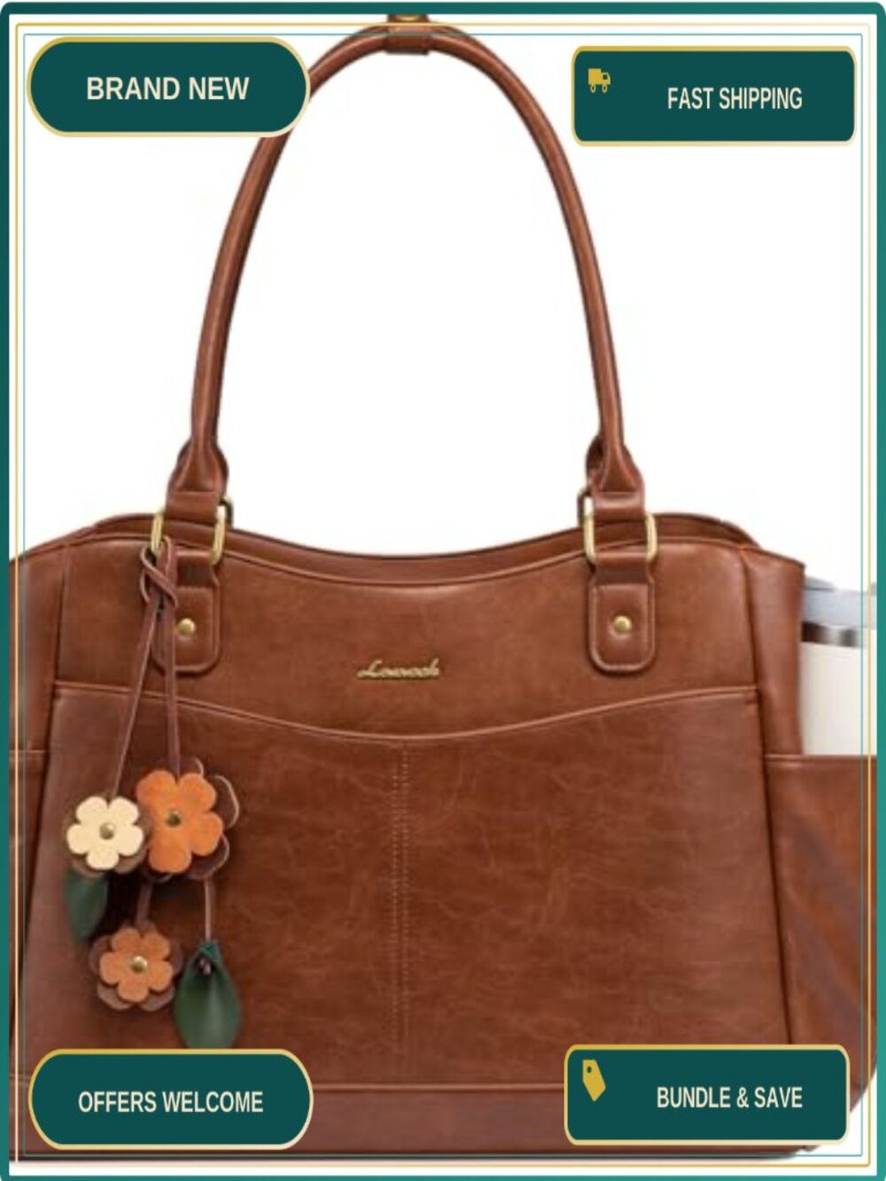 LOVEVOOK Faux Leather Laptop Tote Bag for Women Work Teacher